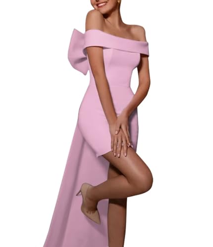 Off The Shoulder Homecoming Dresses Short for Teens Satin Evening Gowns with Bow Prom Dress for Women HH-ABC0064