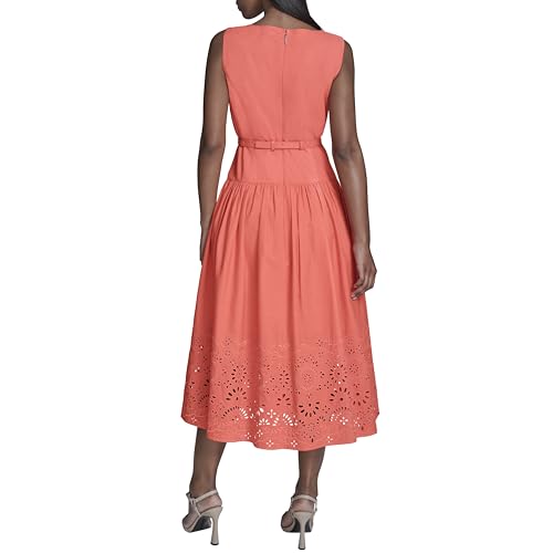 Image of Karl Lagerfeld Women's Sleeveless Boat Neck Drop Waist Belted Midi Dress