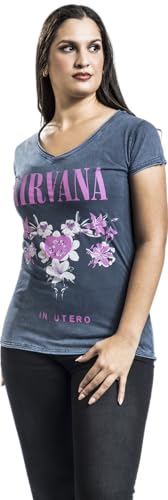 Nirvana T-Shirt - Flowers - L bis XL - für Damen - Größe XL - navy  - Lizenziertes Merchandise!