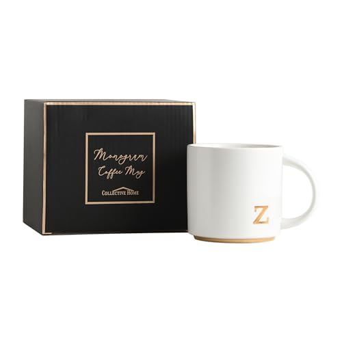 COLLECTIVE HOME - Monogram Ceramic Mugs, 15 oz Golden Initial