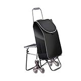 Carrello Carrello Pieghevole Carrello della Spesa con Sedile Leggero per Viaggi Casa Palestra Campeggio, Nero