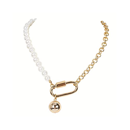 Preisvergleich Produktbild Halskette für Frauen Persönlichkeit Perle Choker Oval Schloss Halsband Halskette
