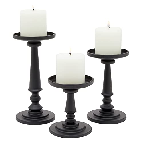 Juego de 3 portavelas de metal para velas de pilar, hogar, cocina, decoración de mesa, negro mate (3 tamaños) Cover