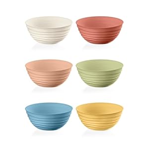 Guzzini Tierra 48 Bowls Set of 6 Earth Tone Colors 100 Recycled Plastic Unbreakable Reusable BPA Free Cereal Soup Fruits Stackable Mixing Bowls for Kids Home Kitchen