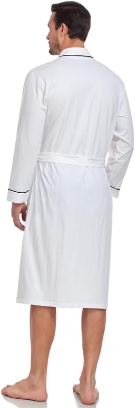CF Men's 100% Cotton Robe Lightweight Bathrobe Long Sleeve Knit Kimono Sleepwear Soft Knee Length Shower Robe with Pockets - Image 2