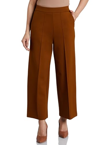 Image of Symbol Premium Women's High Rise Ankle Length Wide Leg Knit Trouser (Elasticated Waist | Formal Pants | Office Wear | Desk-to-Dinner) (Available in Plus Sizes)