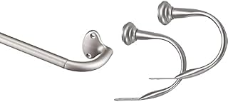 Amazon Basics Extendable Room Darkening Blackout Curtain Rod with Curved Pole - 122 to 224cm, Nickel & Decorative Curtain Holdback, Set of 2, Nickel