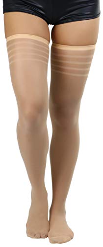 Image of ToBeInStyle Women's Pack of 6 Top Stripe Band Sheer Thigh High Stockings