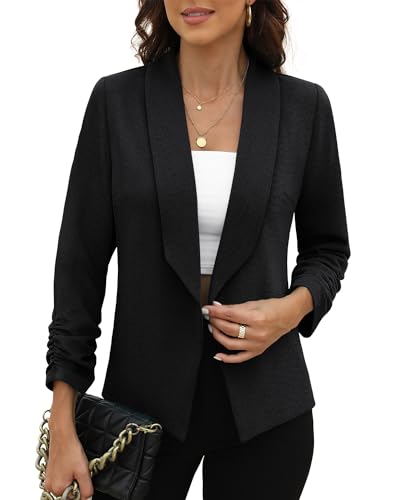 CRAZY GRID Women 3/4 Sleeve Business Casual Blazer Lightweight Fashion Open Front Stretch Suit Jacket - Main Image