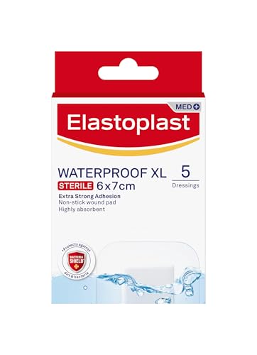 Elastoplast Waterproof XL Med+ Dressings (5 Pieces) Pack of First Aid Plasters Large Plasters for Post-Operative Wounds Waterproof Sterile Dressing for Wounds 0% Latex Flexible Material Clear