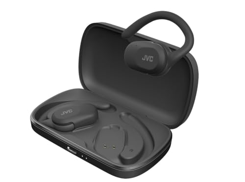 JVC Nearphones Oreilles Libres True Wireless avec Crochet pivotant, Driver néodyme 16mm, Bluetooth 5.4, Autonomie 26heures - HA-NP40T-B (Noir)