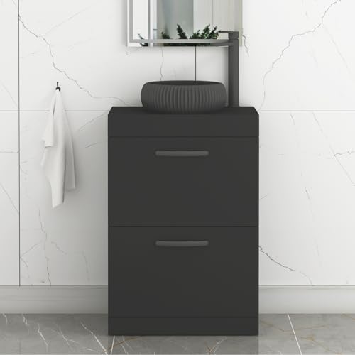 Image of Royal Bathrooms Turin 600mm Floor Standing Vanity Unit 2 Drawer Matte Black & Countertop Basin - Milan Black