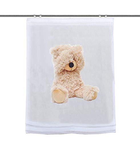 Raffrollo Digitaldruck Canton Teddy | Voile mit Fensterhaken und Zubehör | BxH 60x140 cm | Creme