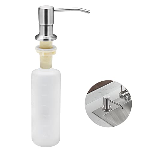 Distributeur de Savon évier Cuisine, Distributeur de détergent encastrable en Acier Inoxydable de Cuisine 350 ML, Distributeur de Savon Rechargeable avec...