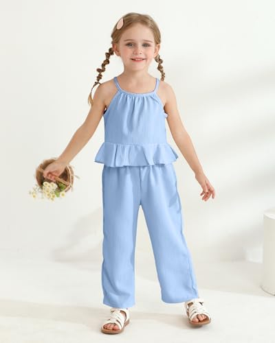 Baby Girl Clothes 12 18 Months Girl Clothes Toddler Summer Sleeveless Ruffle Blue Crop Halter Top Baby Pants 2-Piece Kids Matching Outfit Clothing Set