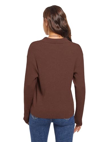 Woolicity Sweaters for Women Long Sleeve Knitted Collared Sweater Polo V Neck Casual Pullover Shirts Jumper Tops4