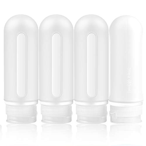 Cliusnra Leakproof Silicone Travel Bottles: BPA Free Mini Small Size Soft Easy to Squeeze Refillable 3floz Luggage Liquid Lotion Shampoo Cosmetic TSA Approved Carry Empty Toiletries Sets Container