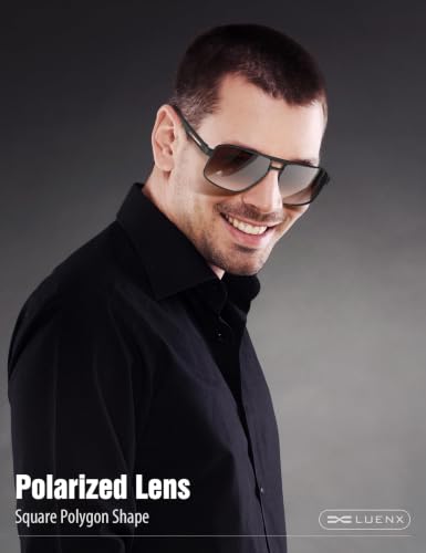 Image of LUENX Aviator Sunglasses for Men Square Polarized Polygon Lens - UV 400 Protection with Accessories
