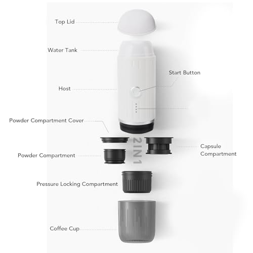 Riuulity Tragbare Kaffeemaschine Hochdruck-Mini-Kaffeemaschine Home Travel Office Lithium-Batterie (WHITE)