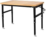48'' Adjustable Workbench with Power Outlet, Work Table for Garage,2000 Lbs Capacity Hardwood Workbench,Heavy Duty Table for Workshop Office Home Commercial
