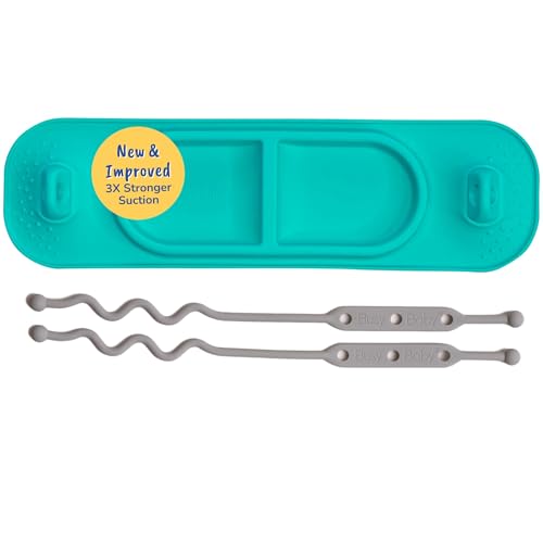 BUSY BABY Silicone Mini Mat - New and Improved Suction Cups, 2 Straps to Secure Baby Essentials, Self Feeding, Baby Led Weaning, Travel Wet Bag Included (Spearmint Mini)