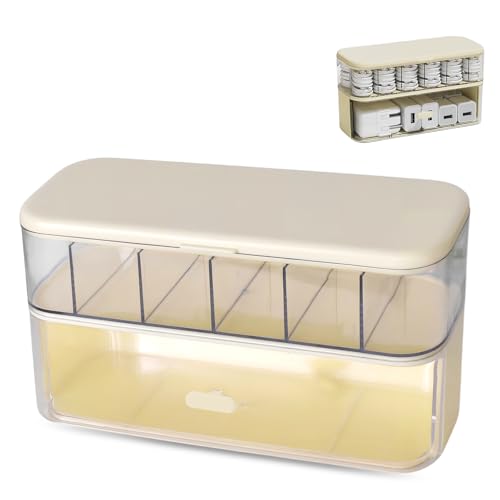Doppio Strato Scatola Trasparente per l'Organizzazione dei Cavi, Scatola di Immagazzinaggio per Cavi Dati con 6 Scomparti, Scatola Organizer per Cavi Usb, per Casa, Ufficio, Scrivania (giallo)