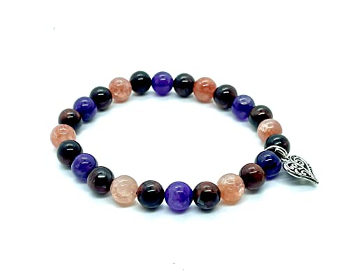 Dce Triple Stone Optimum Weight Loss Bracelet Handmade 8Mm Gemstone Red Tiger Eye - Sunstone - Amethyst Beaded Jewelry Bracelets Natural Healing Metabolism Booster Spiritual Bracelets By Dazzling Crystal Exports #TOP23