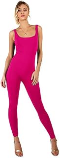 Floerns Women's Basic Solid Sleeveless One Piece Jumpsuits Bodysuit Rompers Hot Pink L