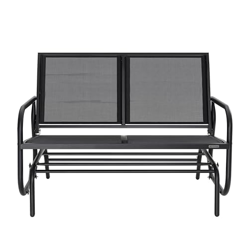 Image of NUU GARDEN Porch Glider Heavy Duty 529 LBS, Iron Patio Glider Chairs Bench, 2-Seater for Backyard, Poolside, Garden, Black