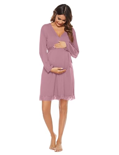 SWOMOG Women's Maternity Nursing Robe Pregnancy Breastfeeding Bathrobes 3 in 1 Labor Delivery Nightgowns4