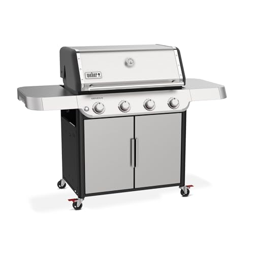 Image of Weber Genesis S-415 Liquid Propane Gas Grill for Outdoor Cooking, Stainless Steel, 4 Burners - Stainless Steel Cooking Grates & PureBlu Burners