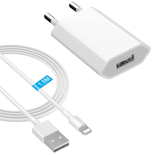 Cargador Compatible con iPhone 12 11 8 7 6S Plus SE XR XS X, Newding Pack de Cargador USB de Pared y Cable 1.5M, Adaptador Enchufe de Carga 5W