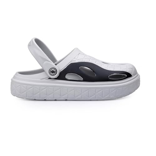 Image of Deer Rock Unisex Black & White Chunky Sole Clogs | Lightweight EVA Slip-On Sandals with Breathable Cut-Out Design & Adjustable Heel Strap