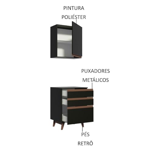 Image of Madesa Modular Kitchen Cabinet Set Reims Line, 60 cm Wide, White Finish, 3 Drawers, Overhead Door Cabinet, Rustic Wood Feet