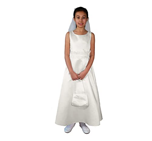 Robe de communion en satin Cinda pour fille avec son voile assorti