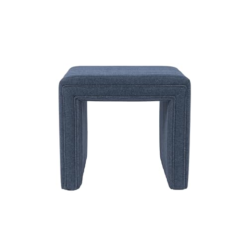 Image of HomePop 19 inch Modern Channel Tufted Ottoman - Blue Woven Fabric
