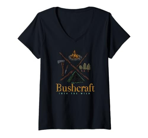 Damen Bushcraft Camping Wilderness Survival für Outdoor-Liebhaber T-Shirt mit V-Ausschnitt