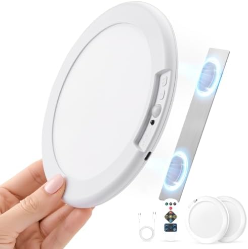 Rechargeable Motion Sensor Ceiling Light with Remote Wireless, 60 Days Battery Powered Shower Lamp Magnetic Dimming Timing Stick on Cordless Lighting for Closet Pantry without Electricity 2Pack