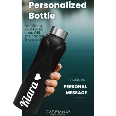Image of CASPIAN / / / Plus Customised Stainless Steel Water Bottle 1L, Religious Symbol Print with Name - Spiritual Personalised Bottle for Temple, Office, Yoga & Corporate Gifting (Black)