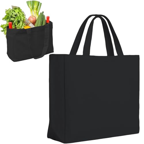 Zephyra Baumwolltasche 45x35cm – Stoffbeutel, Faltbare Stofftasche mit langen Henkeln – Tragetasche Einkaufstasche Jutebeutel, Waschbar, Wiederverwendbar, Ideal zum Bemalen & Bedrucken(Schwarz)