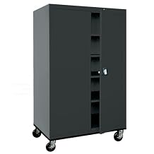 Sandusky Lee TA4R462472-09 Transport Series Mobile Storage Cabinet with Wheels, Adjustable Shelves, 230lb Capacity, 24" Depth x 46" Width x 78" Height, Black