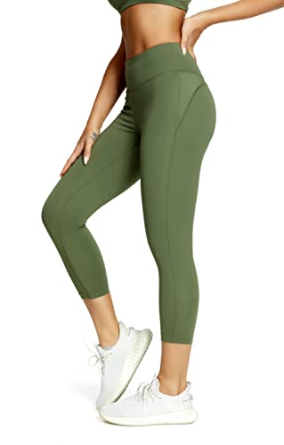 QuEENIEKE Leggings da donna per yoga, lunghezza 22 cm, vita media Verde militare M