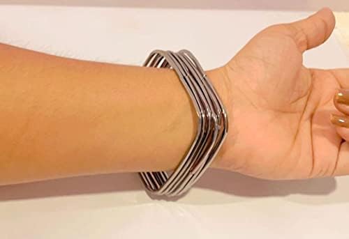 Image of GURJARI JEWELLERS Traditional Oxidised silver Plated Plain SQUARE Bangles (Party & Functions) for Women and Girls- (Set of 12 Bangles)