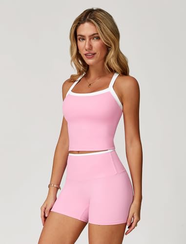 Image of ABOCIW 2 Pieces Workout Sets for Women, Cross Back Tank Top Matching High Waist Biker Shorts, Gym Yoga Pilates Outfits
