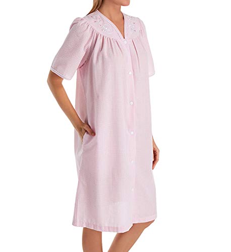 Miss Elaine Women's Seersucker Short Snap Front Robe 858649 3X Pink White