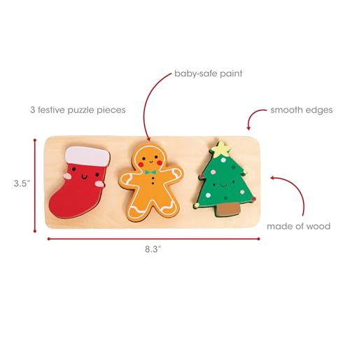 Pearhead 3 Piece Set Wooden Holiday Puzzle, Kids Christmas Toy, Stocking Stuffer for Children, Holiday Ideas - Thumbnail 3