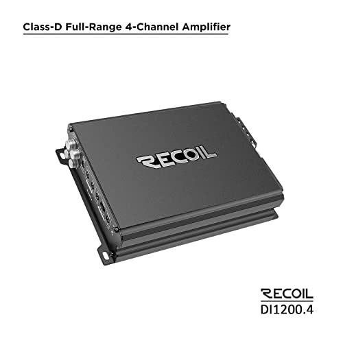 Recoil DI1200.4 Full-Range Class-D 4-Channel Car Audio Amplifier 2400 Watts, 2-4 Ohm Stable, Mosfet Power Supply, Bridgeable