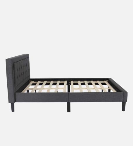 Image of Mintwud Pepperfry Upholstered Queen Size Bed Without Storage for Bedroom Furniture Solid Wood Fabric Bed Wooden Double Bed Cot Palang for Home Living Room and Hotels (Black Finish)