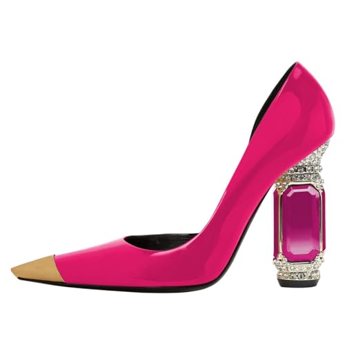 FSJ Women D'Orsay Graceful Pumps Gilded Pointed Toe Crystal Chunky Block High Heels Slip On Wedding Dress Shoes Size 4-16 US2