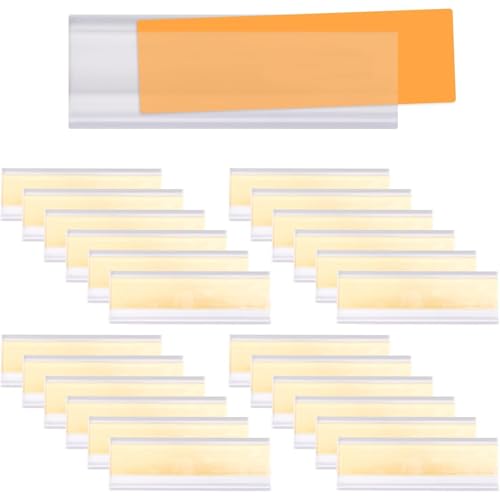 Image of 50 Pieces Label Holder 7.6 x 2.5 cm Self Adhesive Label Protectors, Plastic Price Tags for Display Clear Name Badges Adhesive Label Holders with Card labels Removable Shelf Labels for Drawers Cabinets